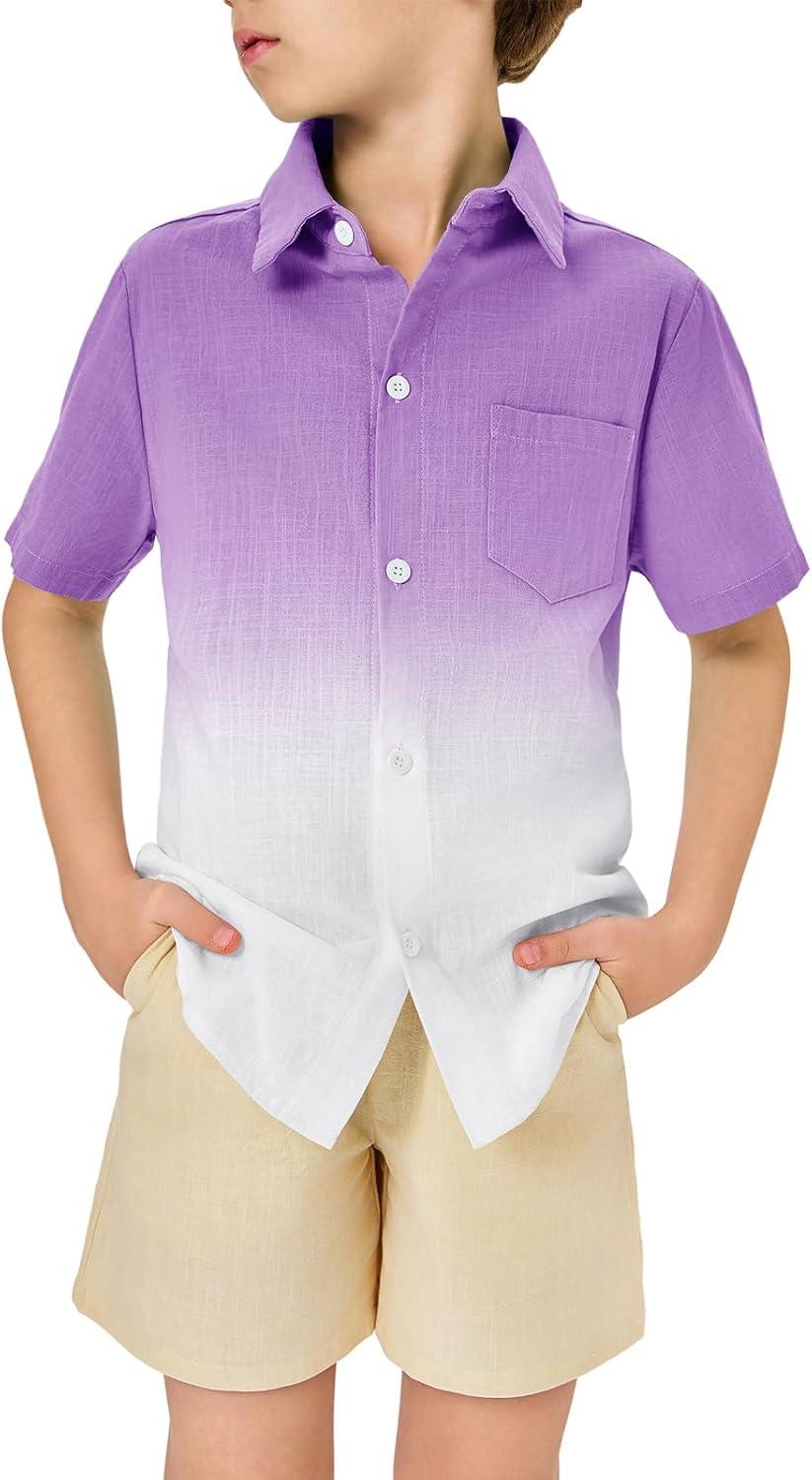 imageBoys Button Down Shirts Gradient Linen Casual Short Sleeve Beach Summer Boy Shirt with Pocket 214 YearsPurple01