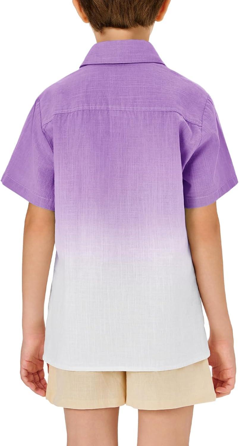 imageBoys Button Down Shirts Gradient Linen Casual Short Sleeve Beach Summer Boy Shirt with Pocket 214 YearsPurple01