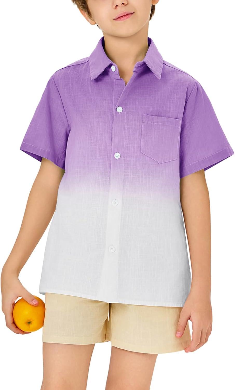 imageBoys Button Down Shirts Gradient Linen Casual Short Sleeve Beach Summer Boy Shirt with Pocket 214 YearsPurple01