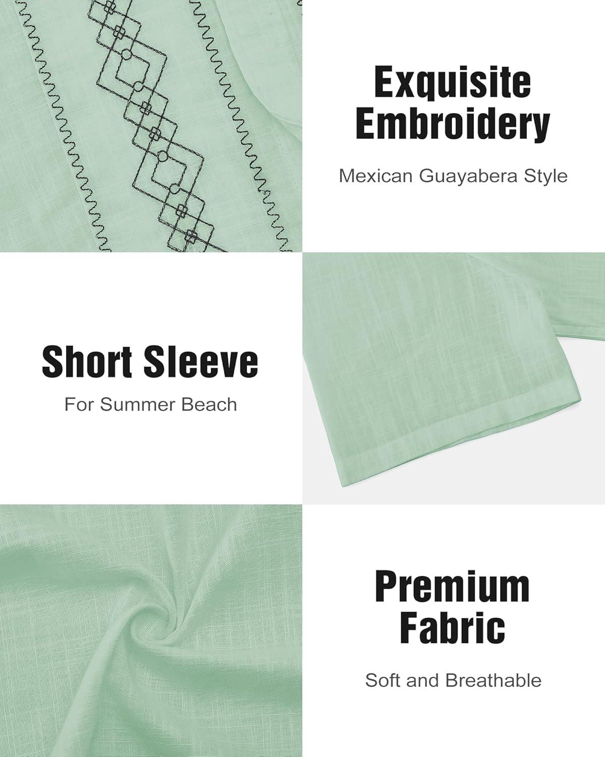 imageCuban Guayabera Shirts for Men Short Sleeve Casual Button Down Shirt Band Collar Beach Camp Mexican ShirtMint Green