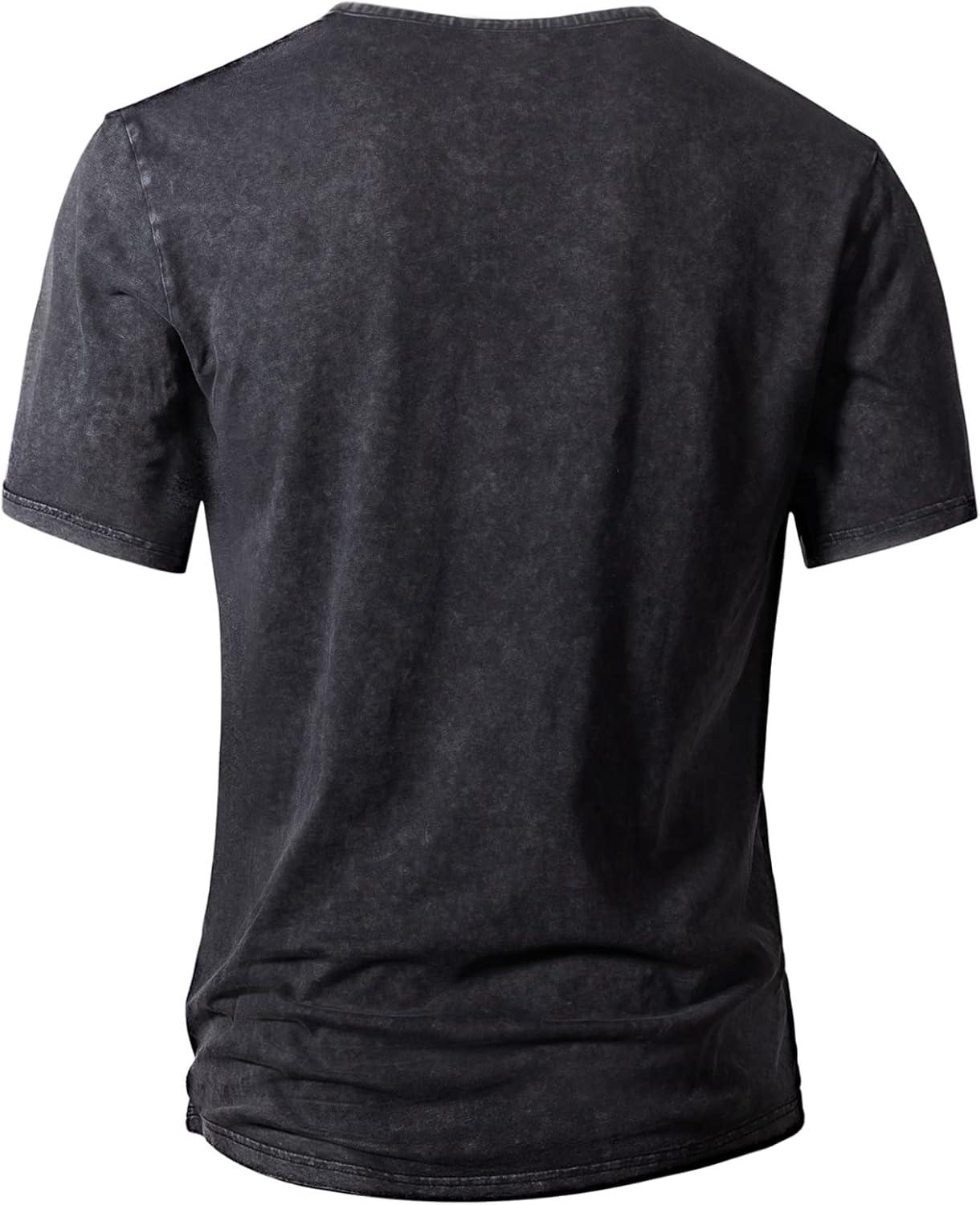 imageMens Distressed Henley Shirts Retro Short Sleeve Tee Shirts Casual Button Down Washed TShirts for Men1black