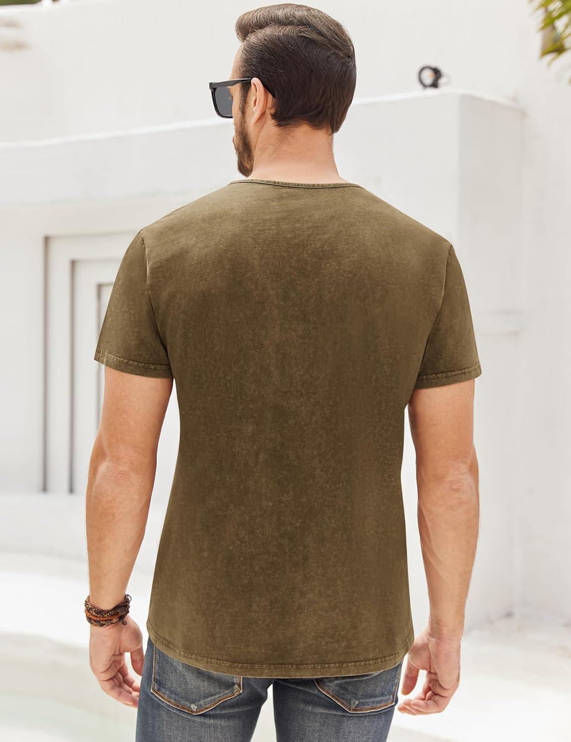 imageMens Distressed Henley Shirts Retro Short Sleeve Tee Shirts Casual Button Down Washed TShirts for Men1coffee