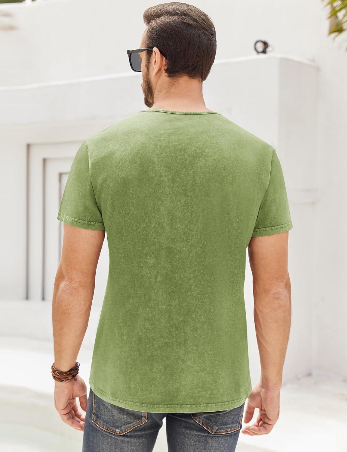 imageMens Distressed Henley Shirts Retro Short Sleeve Tee Shirts Casual Button Down Washed TShirts for Men1mint Green