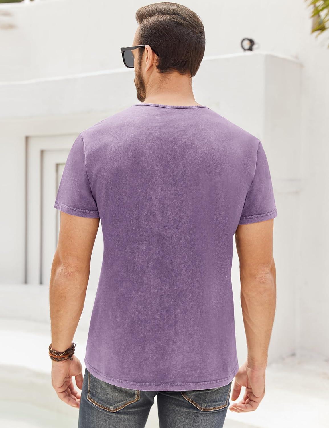 imageMens Distressed Henley Shirts Retro Short Sleeve Tee Shirts Casual Button Down Washed TShirts for Men1purple