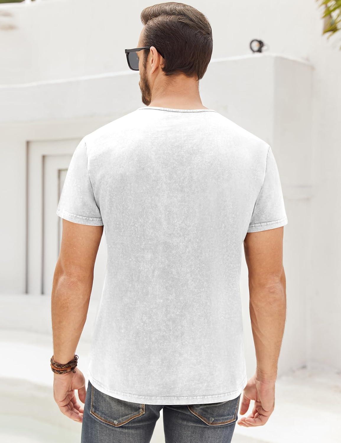 imageMens Distressed Henley Shirts Retro Short Sleeve Tee Shirts Casual Button Down Washed TShirts for Men1white