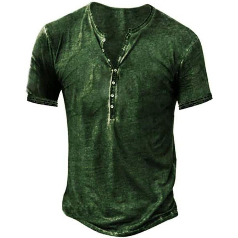 imageMens Distressed Henley Shirts Retro Short Sleeve Tee Shirts Casual Button Down Washed TShirts for Men1deep Forest