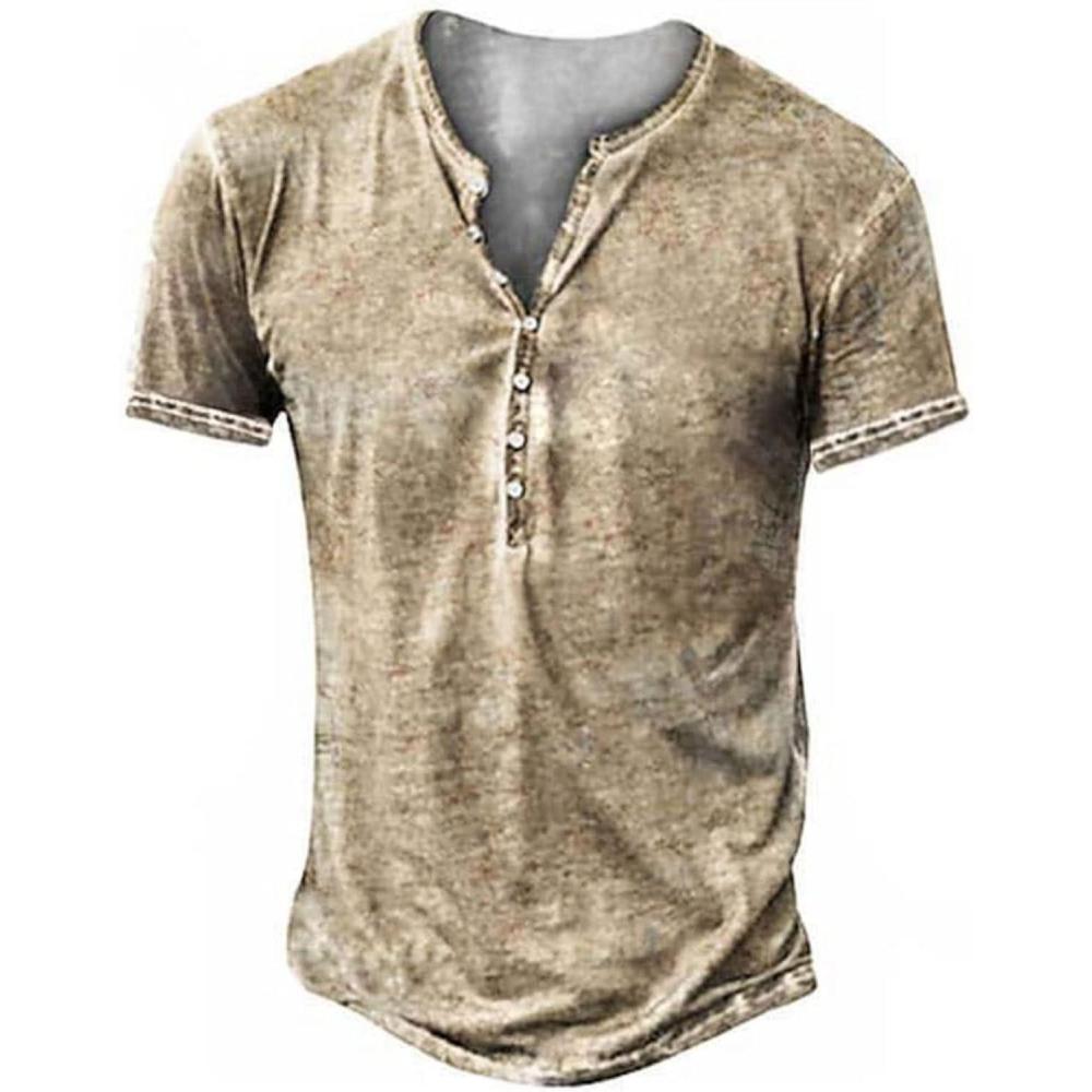 imageMens Distressed Henley Shirts Retro Short Sleeve Tee Shirts Casual Button Down Washed TShirts for Men1khaki