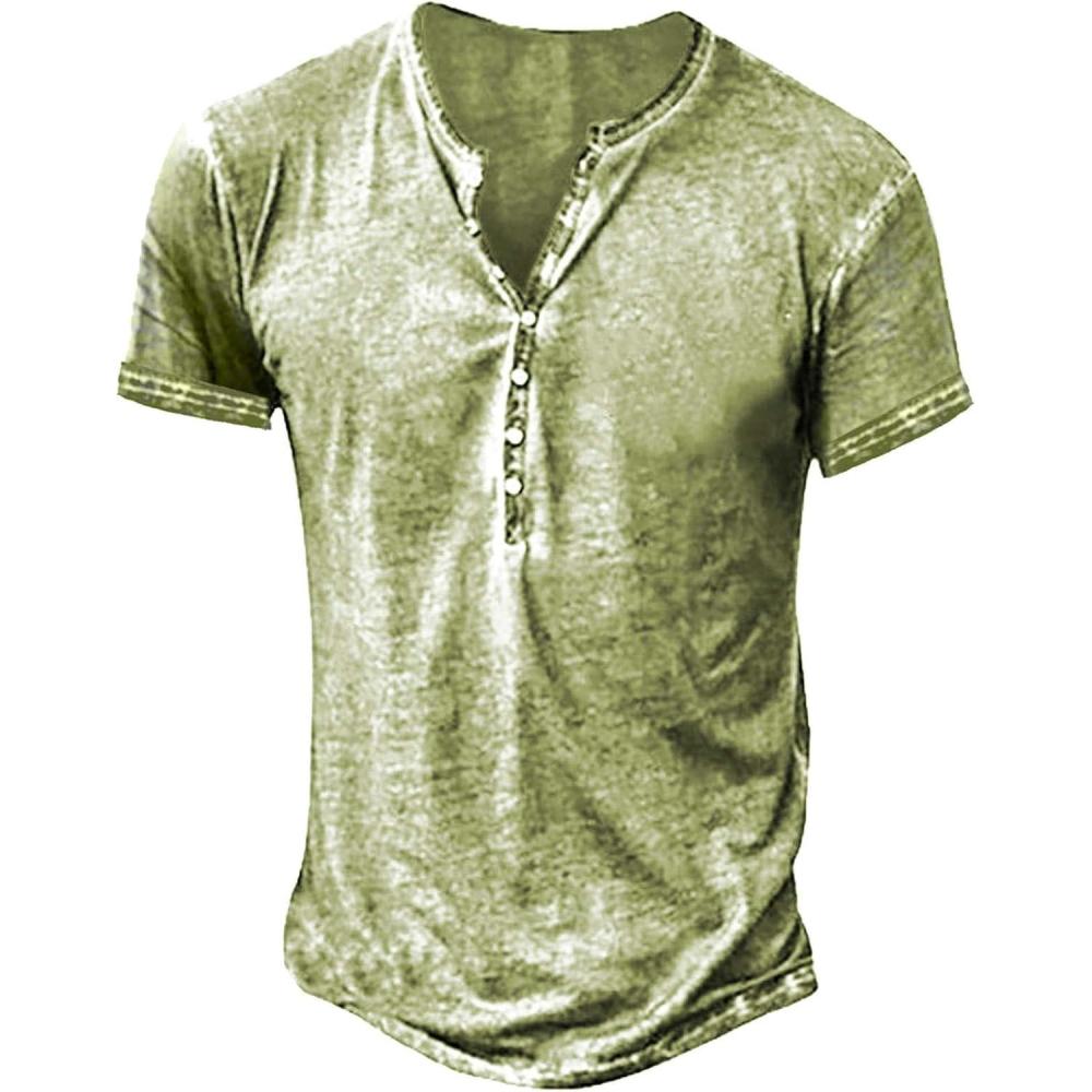 imageMens Distressed Henley Shirts Retro Short Sleeve Tee Shirts Casual Button Down Washed TShirts for Men1mint Green