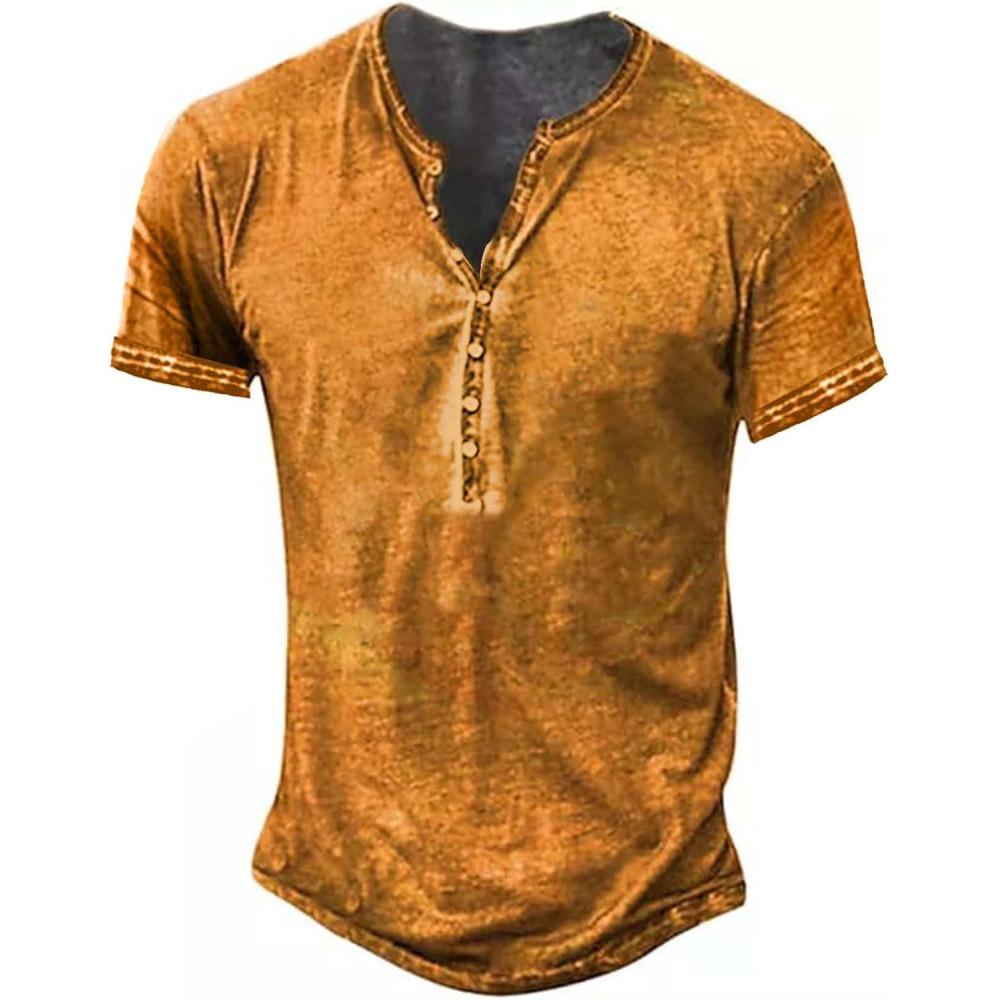 imageMens Distressed Henley Shirts Retro Short Sleeve Tee Shirts Casual Button Down Washed TShirts for Men1pumpkin Yellow