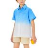 imageBoys Button Down Shirts Gradient Linen Casual Short Sleeve Beach Summer Boy Shirt with Pocket 214 YearsBlue