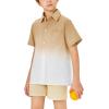 imageBoys Button Down Shirts Gradient Linen Casual Short Sleeve Beach Summer Boy Shirt with Pocket 214 YearsKhaki01