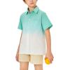 imageBoys Button Down Shirts Gradient Linen Casual Short Sleeve Beach Summer Boy Shirt with Pocket 214 YearsMint Green