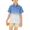 imageBoys Button Down Shirts Gradient Linen Casual Short Sleeve Beach Summer Boy Shirt with Pocket 214 YearsNavy Blue