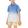 imageBoys Button Down Shirts Gradient Linen Casual Short Sleeve Beach Summer Boy Shirt with Pocket 214 YearsNavy Blue