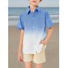 imageBoys Button Down Shirts Gradient Linen Casual Short Sleeve Beach Summer Boy Shirt with Pocket 214 YearsNavy Blue
