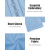 imageCuban Guayabera Shirts for Men Short Sleeve Casual Button Down Shirt Band Collar Beach Camp Mexican ShirtLight Blue