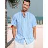 imageCuban Guayabera Shirts for Men Short Sleeve Casual Button Down Shirt Band Collar Beach Camp Mexican ShirtLight Blue