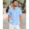 imageCuban Guayabera Shirts for Men Short Sleeve Casual Button Down Shirt Band Collar Beach Camp Mexican ShirtLight Blue