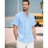 imageCuban Guayabera Shirts for Men Short Sleeve Casual Button Down Shirt Band Collar Beach Camp Mexican ShirtLight Blue