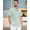 imageCuban Guayabera Shirts for Men Short Sleeve Casual Button Down Shirt Band Collar Beach Camp Mexican ShirtMint Green