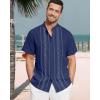 imageCuban Guayabera Shirts for Men Short Sleeve Casual Button Down Shirt Band Collar Beach Camp Mexican ShirtNavy Blue