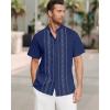 imageCuban Guayabera Shirts for Men Short Sleeve Casual Button Down Shirt Band Collar Beach Camp Mexican ShirtNavy Blue