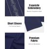 imageCuban Guayabera Shirts for Men Short Sleeve Casual Button Down Shirt Band Collar Beach Camp Mexican ShirtNavy Blue