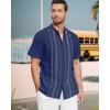 imageCuban Guayabera Shirts for Men Short Sleeve Casual Button Down Shirt Band Collar Beach Camp Mexican ShirtNavy Blue