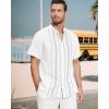 imageCuban Guayabera Shirts for Men Short Sleeve Casual Button Down Shirt Band Collar Beach Camp Mexican ShirtWhite