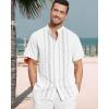 imageCuban Guayabera Shirts for Men Short Sleeve Casual Button Down Shirt Band Collar Beach Camp Mexican ShirtWhite