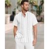 imageCuban Guayabera Shirts for Men Short Sleeve Casual Button Down Shirt Band Collar Beach Camp Mexican ShirtWhite