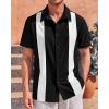 imageMens Vintage Bowling Shirts Short Sleeve Button Down Guayabera Beach Shirts for MenBlack