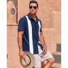 imageMens Vintage Bowling Shirts Short Sleeve Button Down Guayabera Beach Shirts for MenNavy Blue