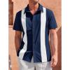 imageMens Vintage Bowling Shirts Short Sleeve Button Down Guayabera Beach Shirts for MenNavy Blue