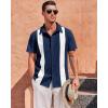 imageMens Vintage Bowling Shirts Short Sleeve Button Down Guayabera Beach Shirts for MenNavy Blue
