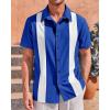 imageMens Vintage Bowling Shirts Short Sleeve Button Down Guayabera Beach Shirts for MenRoyal Blue