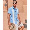 imageMens Vintage Bowling Shirts Short Sleeve Button Down Guayabera Beach Shirts for MenSky Blue