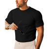 imageBeotyshow Mens Ribbed Knit T Shirts Short Sleeve Crew Neck Slim Fit Stretchy Muscle Shirts Basic Solid Tee TopsBlack