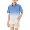 imageBoys Button Down Shirts Gradient Linen Casual Short Sleeve Beach Summer Boy Shirt with Pocket 214 YearsNavy Blue