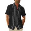 imageCuban Guayabera Shirts for Men Short Sleeve Casual Button Down Shirt Band Collar Beach Camp Mexican Shirt1black
