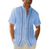 imageCuban Guayabera Shirts for Men Short Sleeve Casual Button Down Shirt Band Collar Beach Camp Mexican ShirtLight Blue