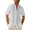 imageCuban Guayabera Shirts for Men Short Sleeve Casual Button Down Shirt Band Collar Beach Camp Mexican ShirtWhite