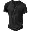 imageMens Distressed Henley Shirts Retro Short Sleeve Tee Shirts Casual Button Down Washed TShirts for Men1black
