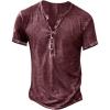 imageMens Distressed Henley Shirts Retro Short Sleeve Tee Shirts Casual Button Down Washed TShirts for Men1burgundy