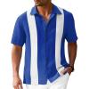 imageMens Vintage Bowling Shirts Short Sleeve Button Down Guayabera Beach Shirts for MenRoyal Blue