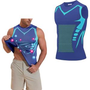 imageBeotyshow Ionic Shaping Sleeveless Shirt Gynecomastia Compression Tank Top Body Shaper Slimming Vest Shapewear UndershirtBlue
