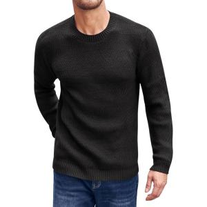 imageBeotyshow Mens Long Sleeve Crew Neck Casual Textured Sweaters Heavyweight Pullover JumperBlack