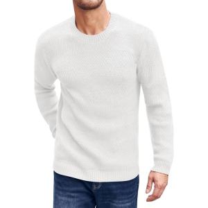 imageBeotyshow Mens Long Sleeve Crew Neck Casual Textured Sweaters Heavyweight Pullover JumperWhite