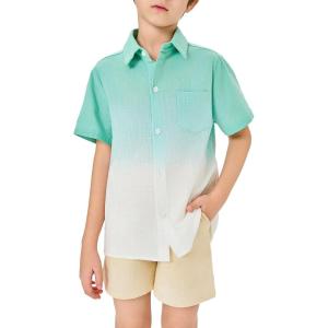 imageBoys Button Down Shirts Gradient Linen Casual Short Sleeve Beach Summer Boy Shirt with Pocket 214 YearsMint Green
