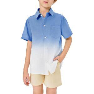 imageBoys Button Down Shirts Gradient Linen Casual Short Sleeve Beach Summer Boy Shirt with Pocket 214 YearsNavy Blue